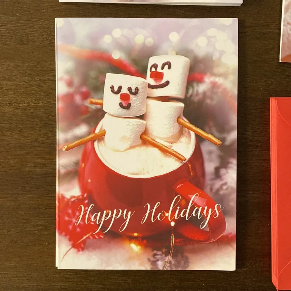 32 Merry Christmas Happy Holidays Marshmallow Greeting Cards (NEW OPEN BOX)